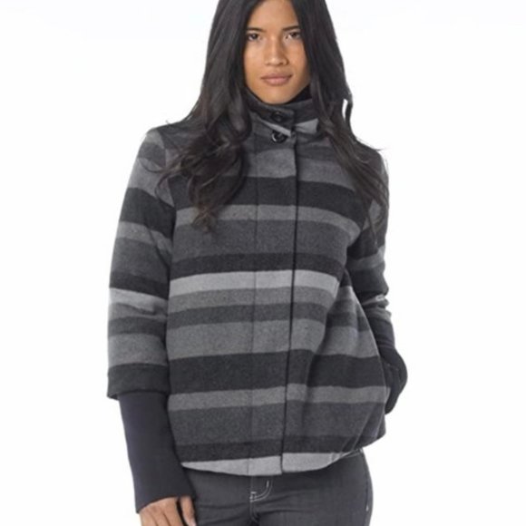 Prana Lily Jacket Striped Black Grey Wool Blend Jacket Zip Front Women's Size XS - Picture 1 of 9
